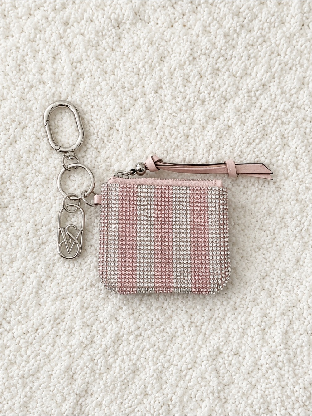 Victoria’s Secret Pink & Silver Rhinestone Coin Pouch Keychain NWT